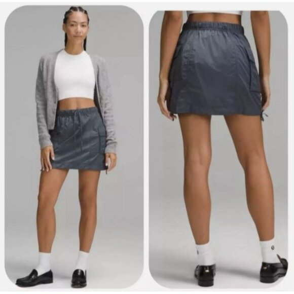 Lululemon Nylon Cargo Mini Skirt Oil Grey‎ Blue Size Large NWT $98 NEW LW8AKES - Picture 1 of 6